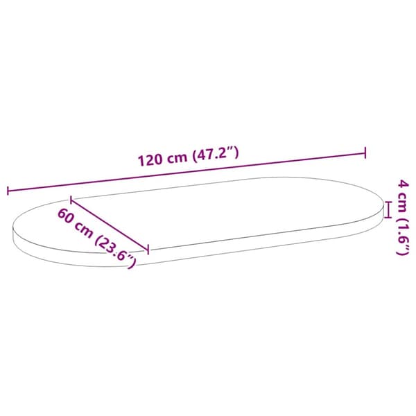 Pöytälevy Ruskea 120x60x4 cm Massiivitammipuu Soikea