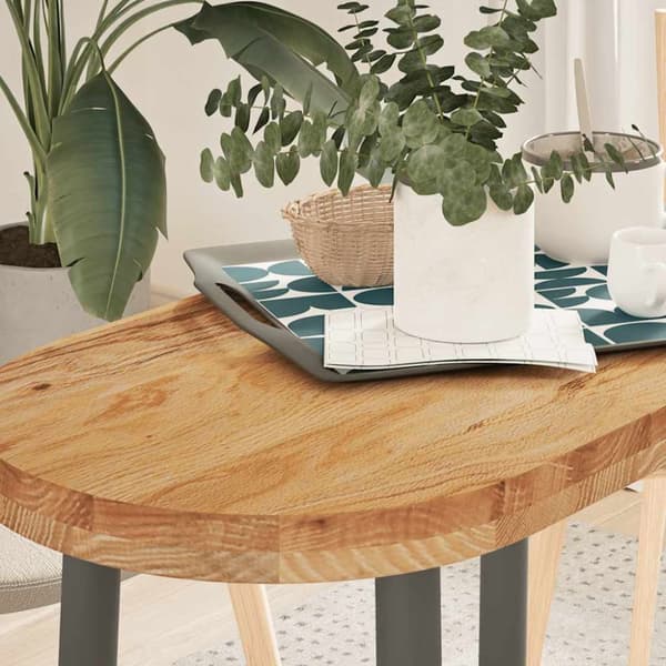 bordplade 80x40x4 cm massivt egetræ oval lysebrun
