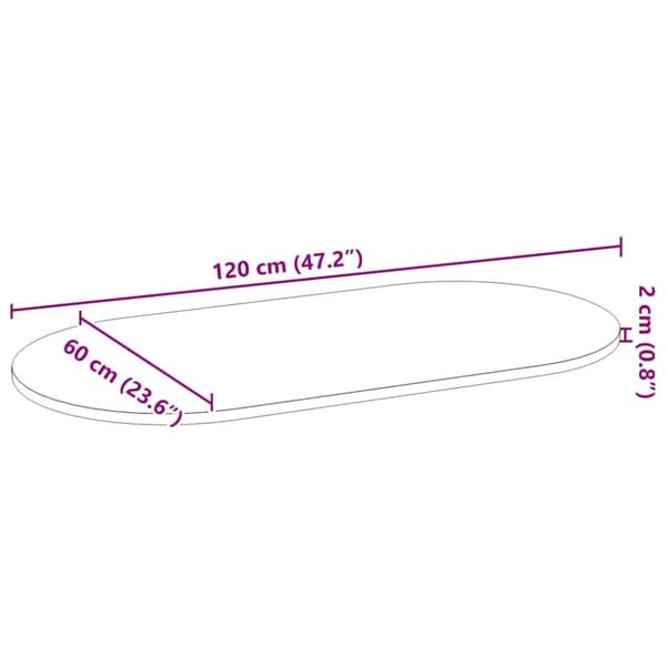 bordplade 120x60x2 cm massivt egetræ oval lysebrun