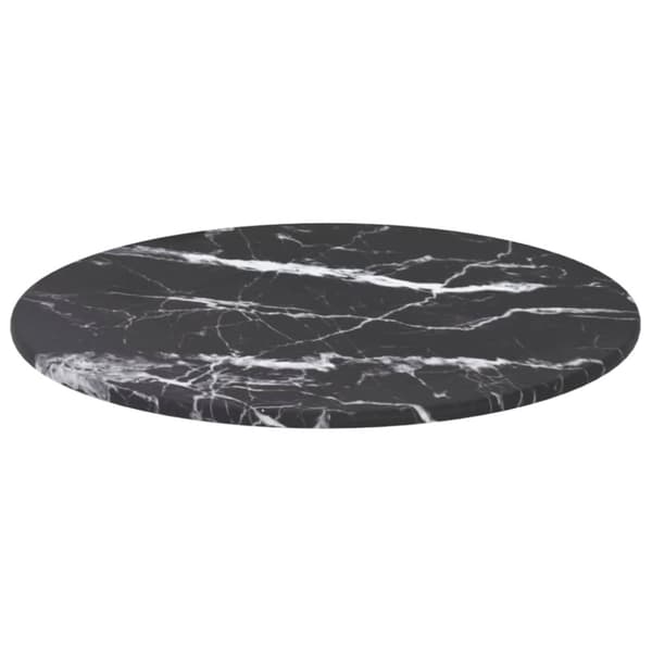 bordplade Ø30x0,8 cm hærdet glas med marmordesign sort