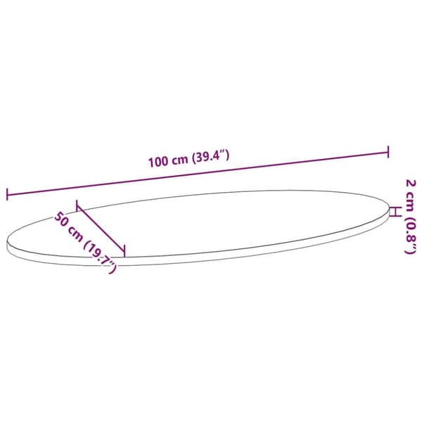vidaXL Bordplate 100x50x2 cm oval heltre eik