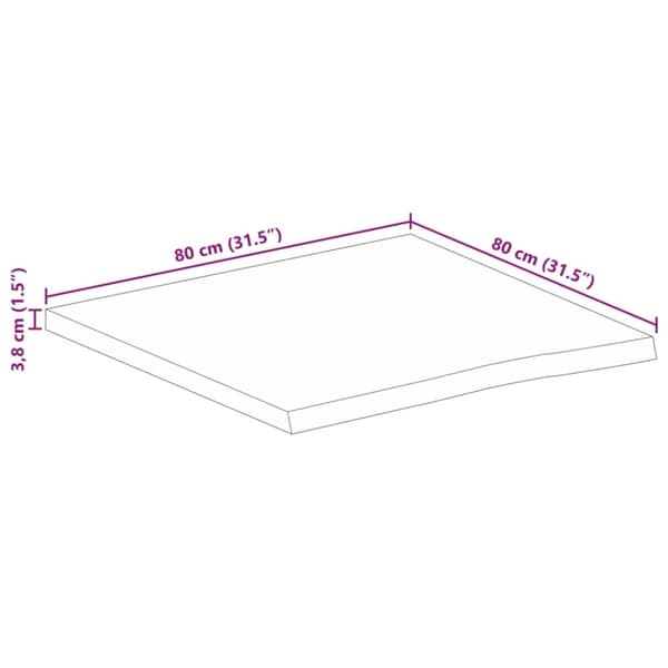 vidaXL bordplade 80x80x3,8 cm naturlig kant massivt ru mangotræ