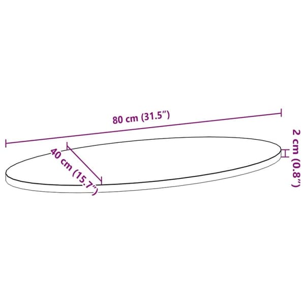 vidaXL Bordplate 80x40x2 cm oval heltre eik