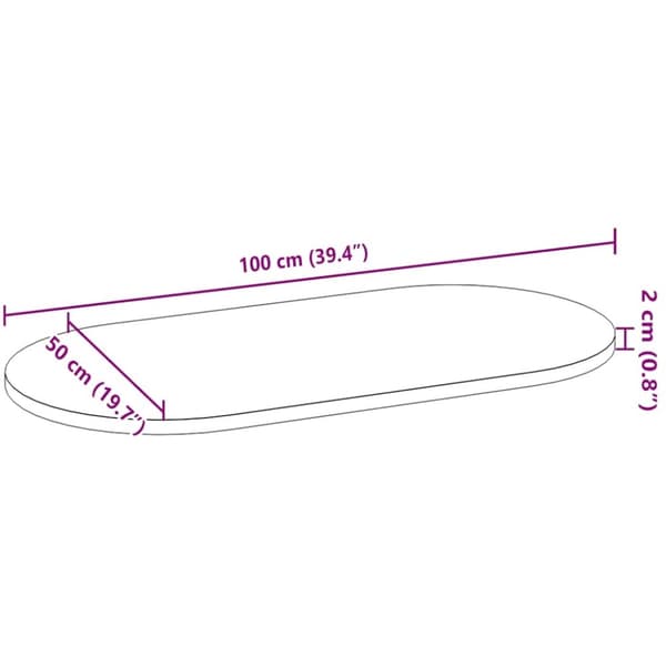 vidaXL Pöytälevy Vaaleanruskea 100x50x2 cm Massiivipuu Tammi Soikea