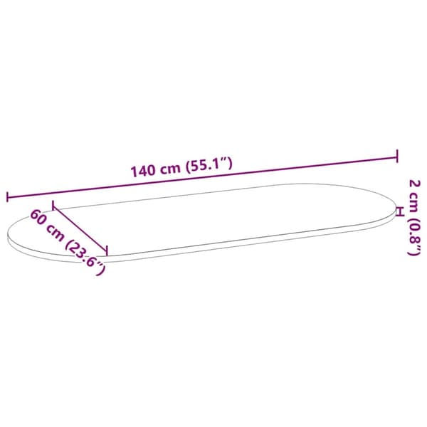 vidaXL Bordplate 140x60x2 cm oval heltre eik