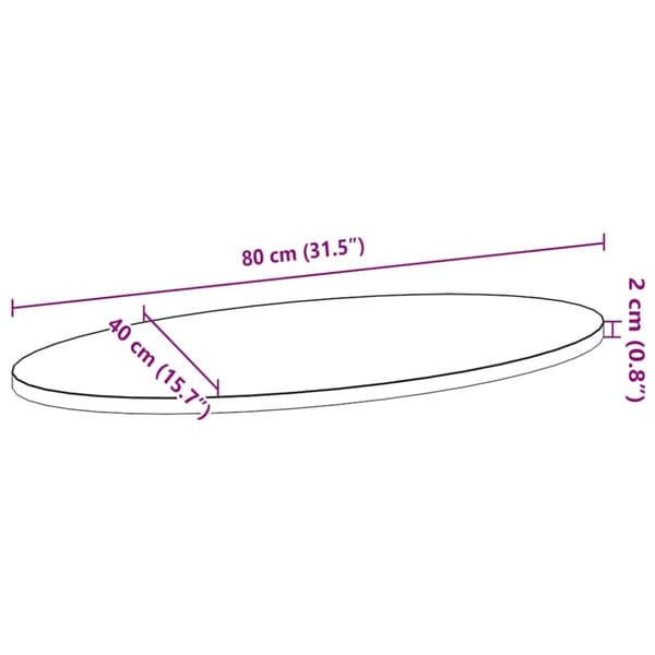 vidaXL Bordplate lysebrun 80x40x2 cm oval heltre eik