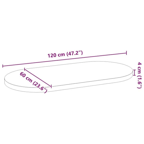 vidaXL Bordplate mørkebrun 120x60x4 cm oval heltre eik