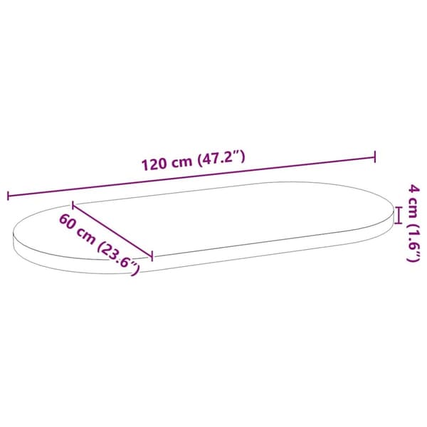 vidaXL Pöytälevy 120x60x4 cm Massiivipuutammea Ovaali