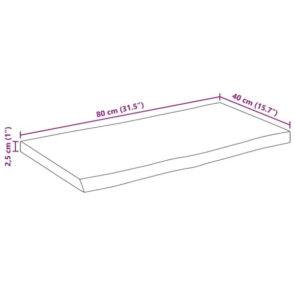 vidaXL Bordplate 80x40x2,5 cm naturlig kant heltre mango