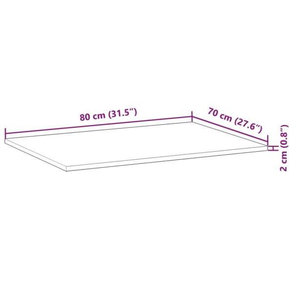 vidaXL Bordplate rektangulær 80x70x2 cm heltre akasie