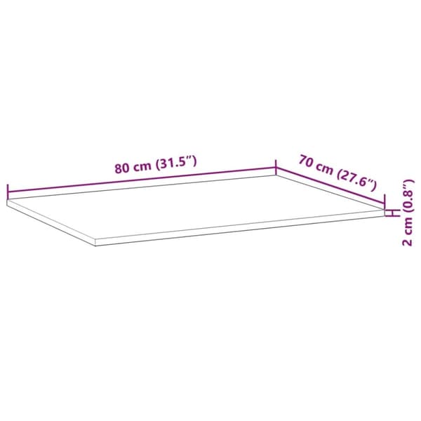 vidaXL Bordplate rektangulær 80x70x2 cm heltre akasie