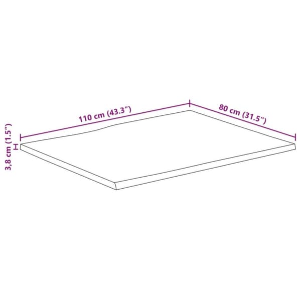 vidaXL bordplade 110x80x3,8 cm naturlig kant massivt ru mangotræ