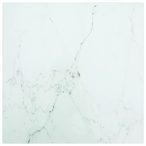 Bordsskiva vit 30x30 cm 6 mm härdat glas med marmortextur