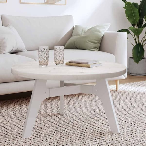 Bordsskiva rund vit Ø80x3 cm massiv furu