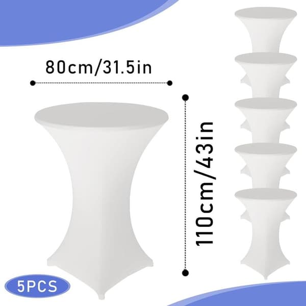 TD® 5 st vit barbordsduk 80*110cm bar bankettduk rund cocktailbordsduk elastisk duk