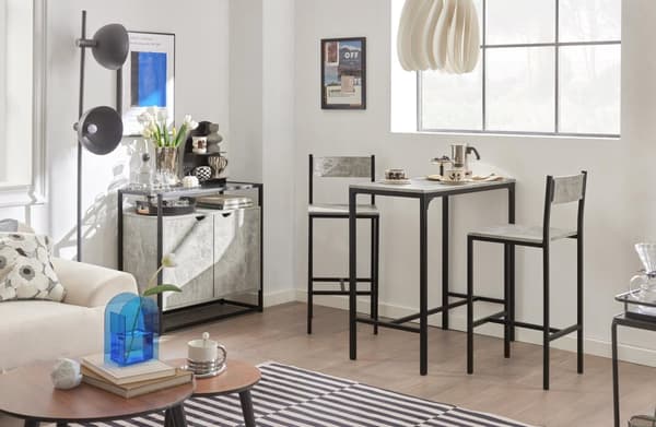 SoBuy Baaripöytä ja 2 baarituolit Ruokailuryhmä 2 hengelle. betonikuvio P89*L45*K87 cm, Enimmäiskuormitus: 150 kg/Baarituolit OGT03-HG