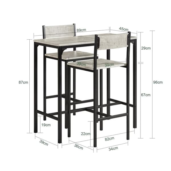 SoBuy Baaripöytä ja 2 baarituolit Ruokailuryhmä 2 hengelle. betonikuvio P89*L45*K87 cm, Enimmäiskuormitus: 150 kg/Baarituolit OGT03-HG