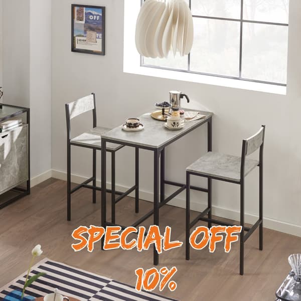 SoBuy Baaripöytä ja 2 baarituolit Ruokailuryhmä 2 hengelle. betonikuvio P89*L45*K87 cm, Enimmäiskuormitus: 150 kg/Baarituolit OGT03-HG