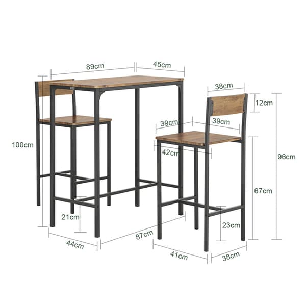 SoBuy Baaripöytä ja 2 baarituolit Ruokailuryhmä 2 hengelle. puukuvio P89*L45*K100 cm, Enimmäiskuormitus: 150 kg/Baarituolit OGT03-XL