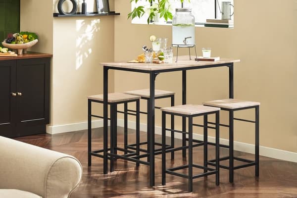SoBuy Köksö med sittplats Köksbord med 4 stolar Barbord Matbord brun L100 cm B 60 cm Höjd 87 cm OGT11