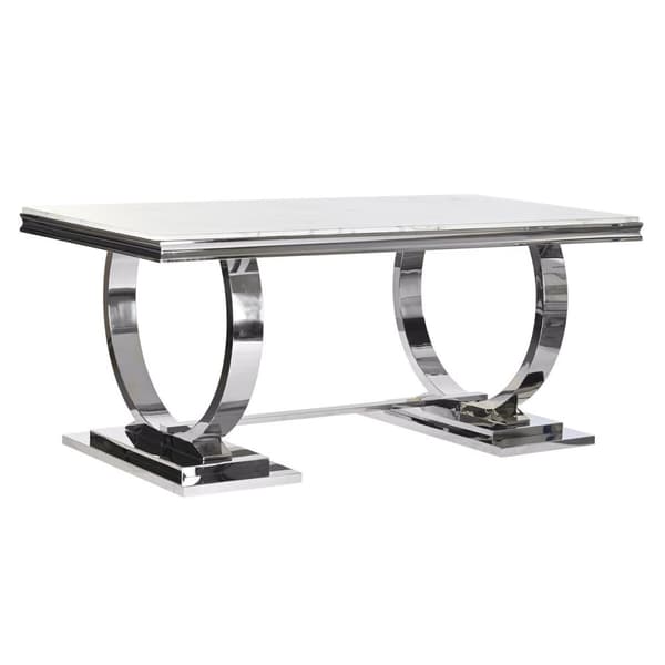 Matsalsbord DKD Home Decor Silvrig Vit Stål Marmor (180 x 90 x 75 cm)