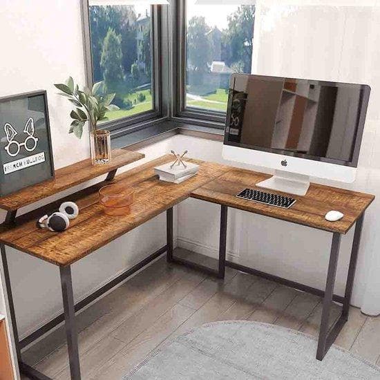 Corner Agency - Industrial - 3 -del - Datortabell - Avtagbar monitorstativ - L -formad - Svart/brunt - 140 x 130 x 76 cm