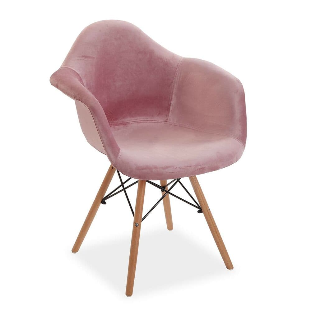 Stol med armstöd Rosa Sammet Trä Textil polypropen (64 x 82 x 61 cm)