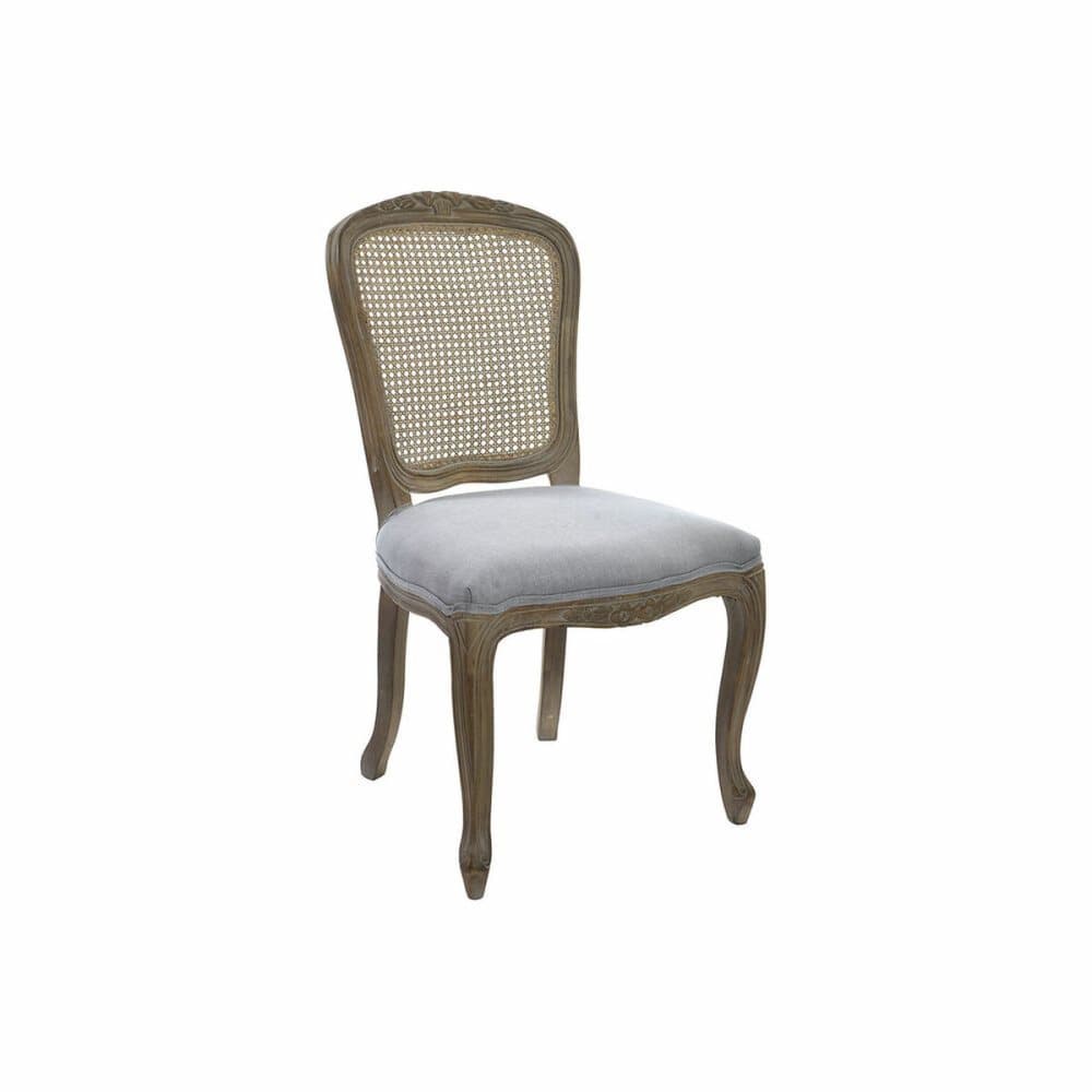 Stol DKD Home Decor Trä Tyg Ljusgrå Rattan (53 x 49 x 95 cm)
