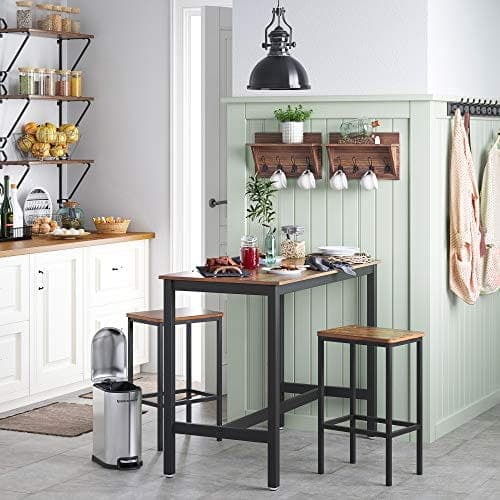 Vasagle spisebordssæt, barbord med 2 barstole, morgenbord, rustik brun