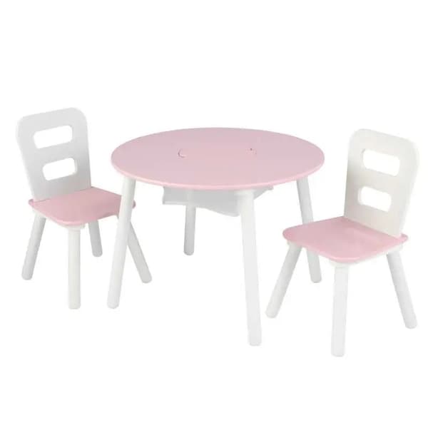 Kidkraft Runt lekbord med 2 stolar och förvaring, rosa/vitt