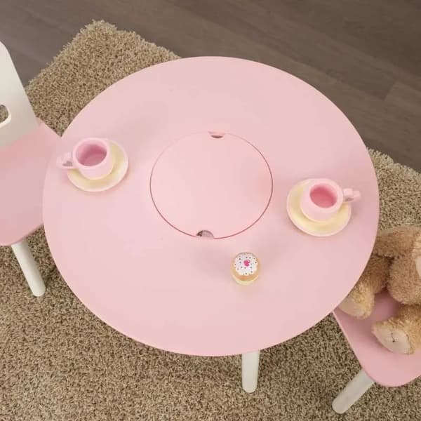 Kidkraft Runt lekbord med 2 stolar och förvaring, rosa/vitt