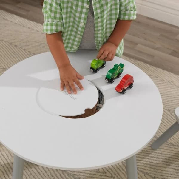 Kidkraft Runt lekbord med 2 stolar och förvaring, Grå/vitt
