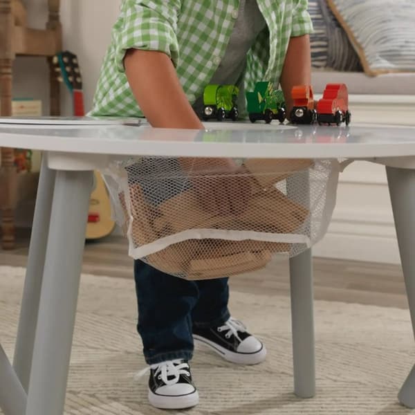 Kidkraft Runt lekbord med 2 stolar och förvaring, Grå/vitt