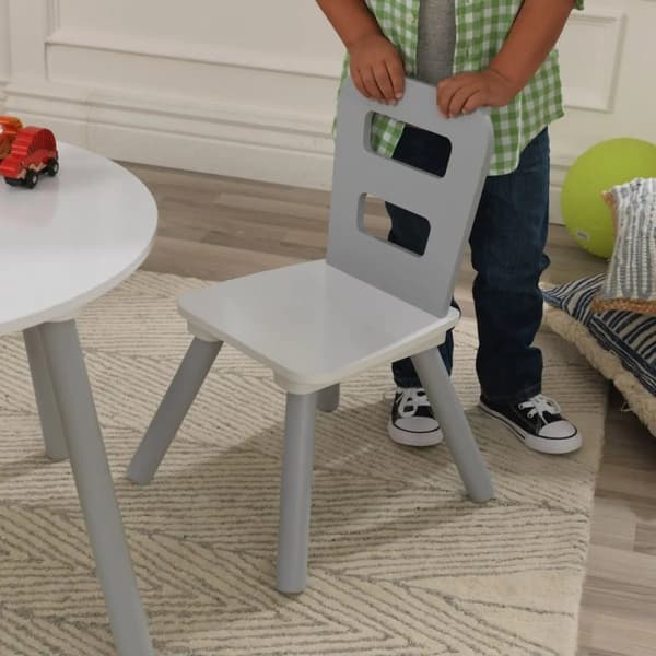 Kidkraft Runt lekbord med 2 stolar och förvaring, Grå/vitt