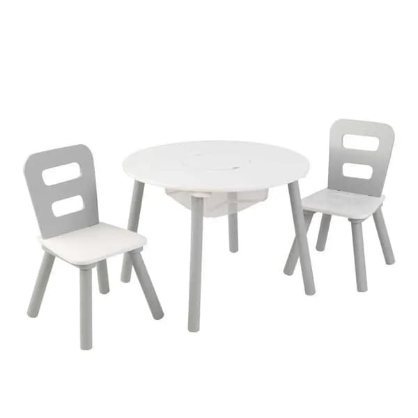 Kidkraft Runt lekbord med 2 stolar och förvaring, Grå/vitt