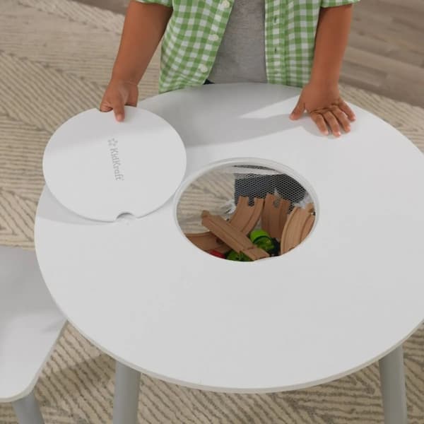 Kidkraft Runt lekbord med 2 stolar och förvaring, Grå/vitt