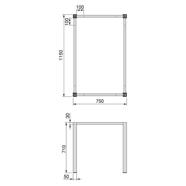Emuca Firkantede Ben Og Tabelstruktur 50 X 50 Mm Sort