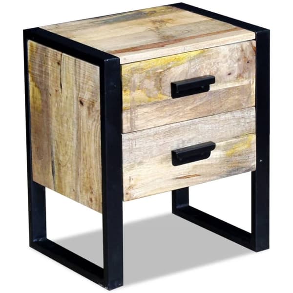 sidebord med 2 skuffer massivt mangotræ 43x33x51 cm