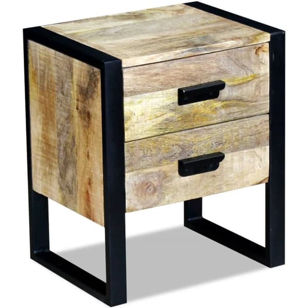 sidebord med 2 skuffer massivt mangotræ 43x33x51 cm