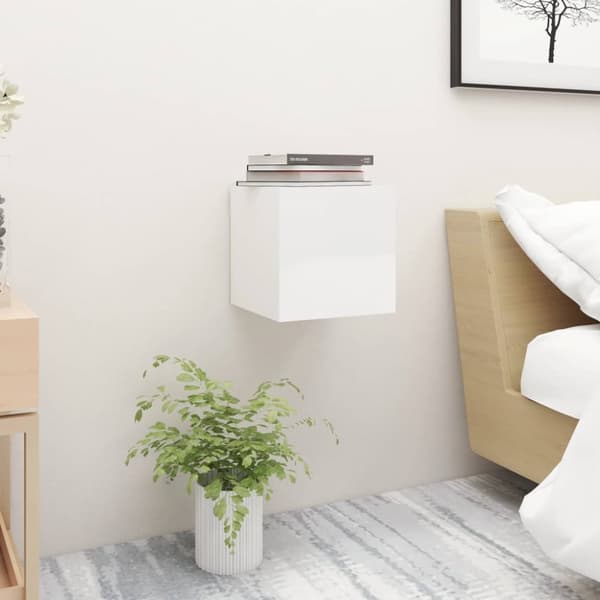 sengeskabe 2 stk. 30,5x30x30 cm konstrueret træ hvid højglans