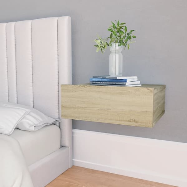 svævende natbord 40 x 30 x 15 cm konstrueret træ sonoma-eg