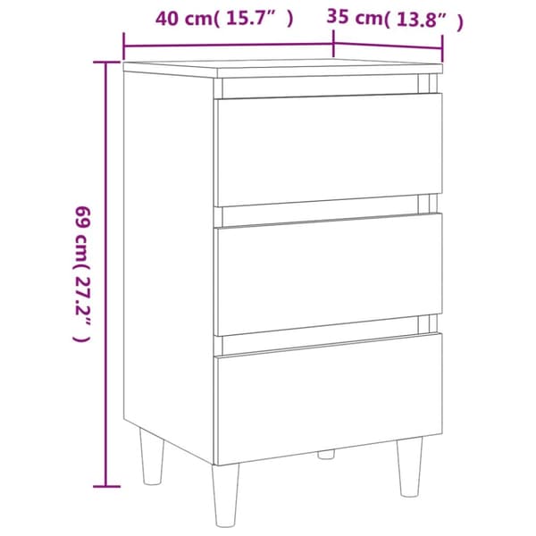 Yöpöytä täyspuiset jalat betoninharmaa 40x35x69 cm