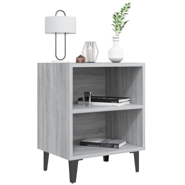 sengebord med metalben 40x30x50 cm grå sonoma-eg
