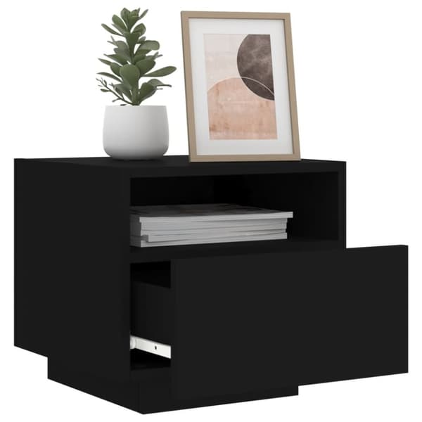 sengebord med LED-lys 40x39x37 cm sort