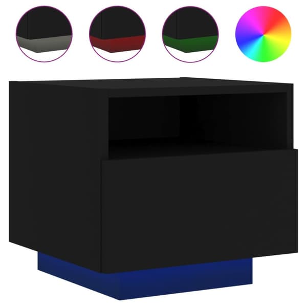 sengebord med LED-lys 40x39x37 cm sort