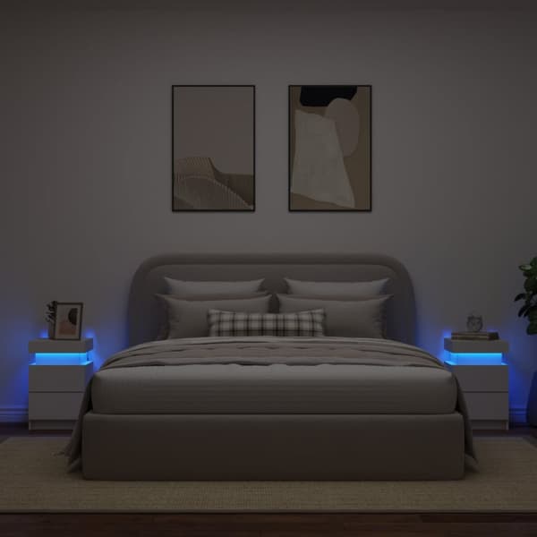 Sängbord med LED 2 st vit 35x39x55 cm