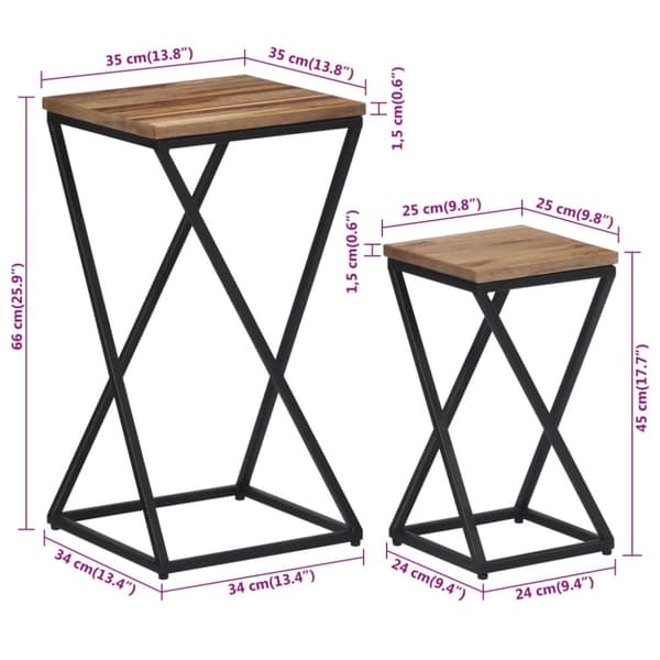 Sidobord 2 st massiv återvunnen teak