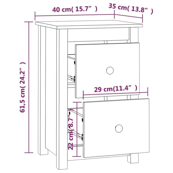 sengebord 40x35x61,5 cm massivt fyrretræ sort