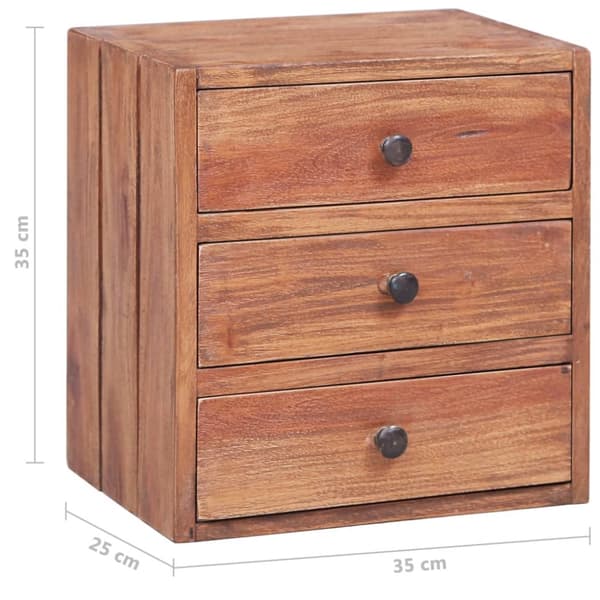 Yöpöytä 3 vetolaatikolla 35x25x35 cm kierrätetty täyspuu