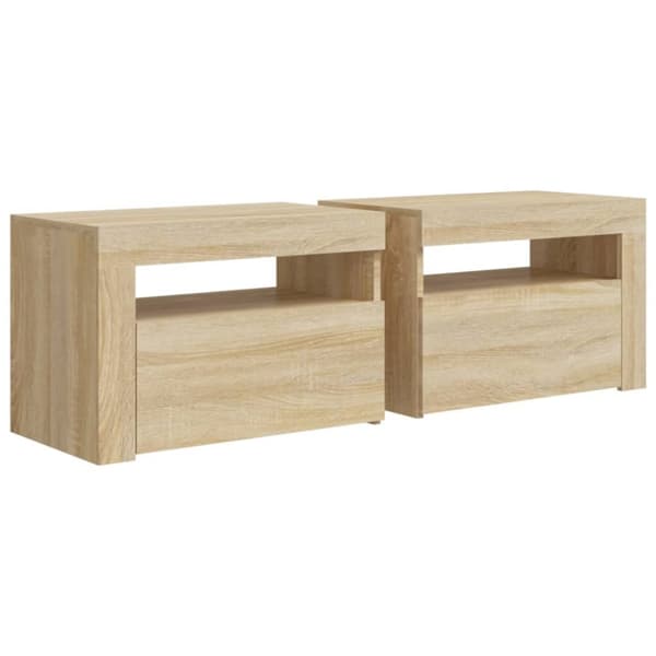 sengeborde med LED-lys 2 stk. 60x35x40 cm sonoma-eg